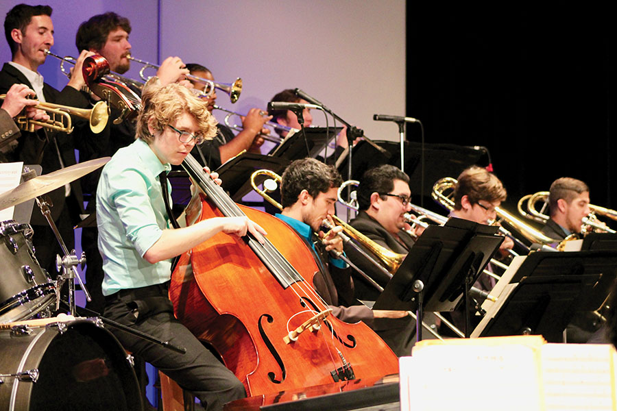 San Diego State Jazz Ensemble rehearses for its Nov. 7 concert with special guest Matt Harris in The J. Dayton Smith Recital Hall.