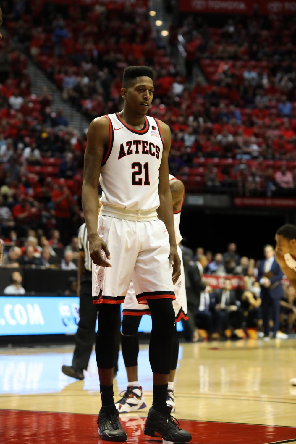 Senior forward Malik Pope during the Aztecs 63-62 loss against University of California, Berkeley, on Dec. 9 at Viejas Arena.