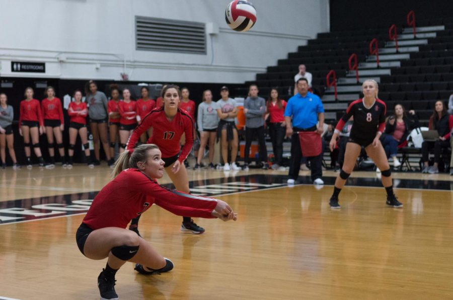 Then-junior outside hitter Hannah Turnlund looks to put the ball in play during the Aztecs four-set victory over Nevada on Nov. 15 at Peterson Gym.