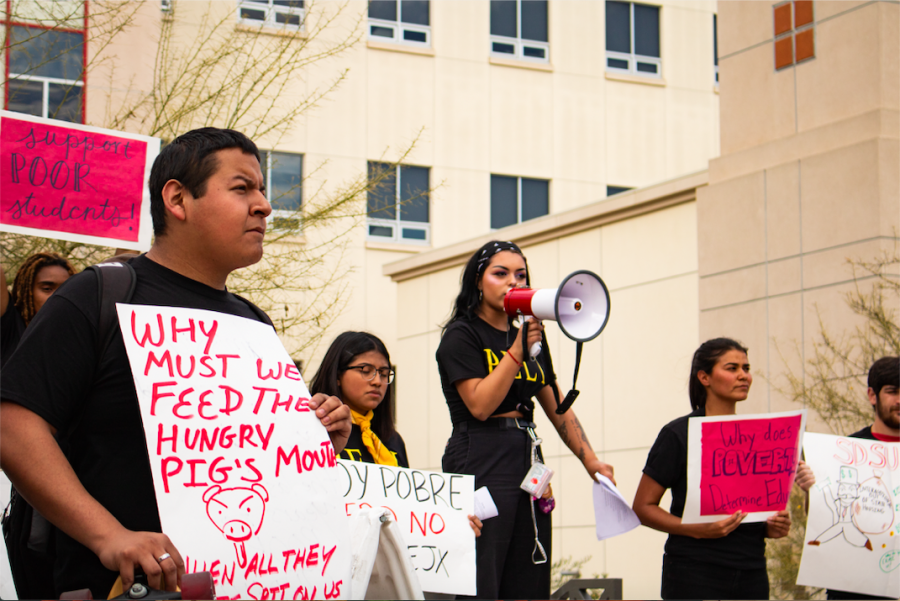 Members of MEChA de SDSU gathered outside Arts and Letters on March 6 to rally in solidarity with poor students.