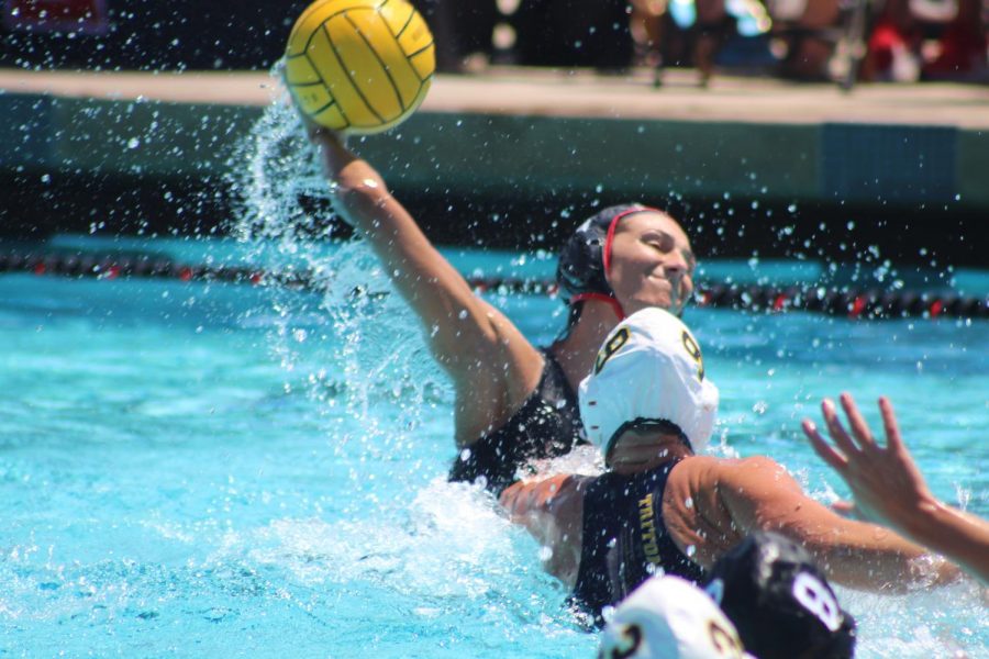 Junior utility Shelby Kraft takes a shot during the Aztecs 9-5 loss to UCSD in the Harper Cup on April 20 at the Aztec Aquaplex. 