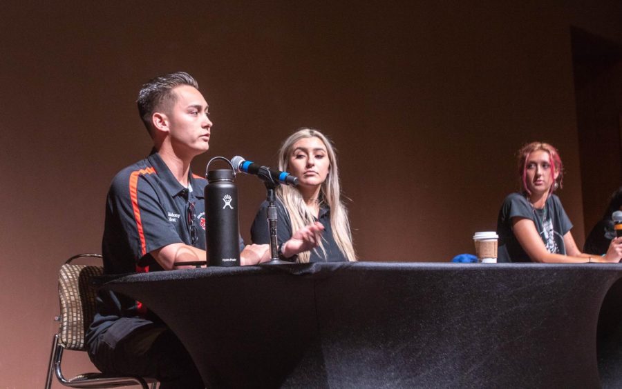 (Left to right) IFC President Jacob Mahony, CPA President Nicole Calise and women’s studies sophomore Alison Aiken discussed their perspectives on Greek life at an April 22 event. The event tackled the issue of sexual assault within the Greek community.
