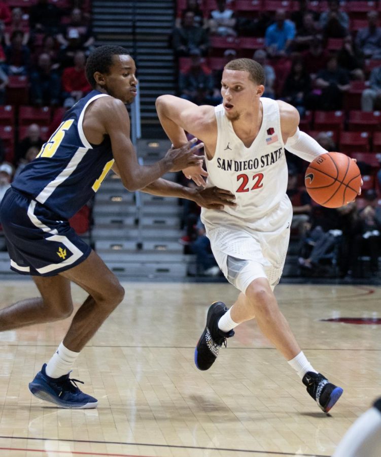 Fans got their first look at transfer junior guard Malachi Flynn during the Aztecs 81-56 exhibition win over UCSD on Oct. 30 at Viejas Arena.