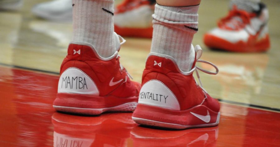 Senior center Zayn Dornstauder honors Kobe Bryant by writing on her sneakers “Mamba Mentality.”