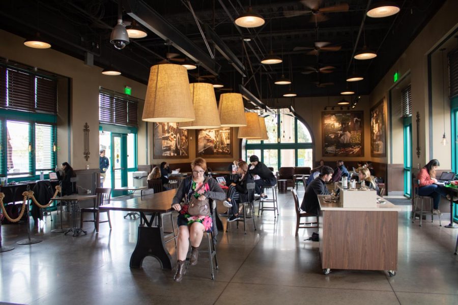 Just a few days before SDSU shut down most campus operations, students practiced social distancing at the Starbucks in the student union. The location had about half the tables it normally would in an attempt to prevent the spread of COVID-19.