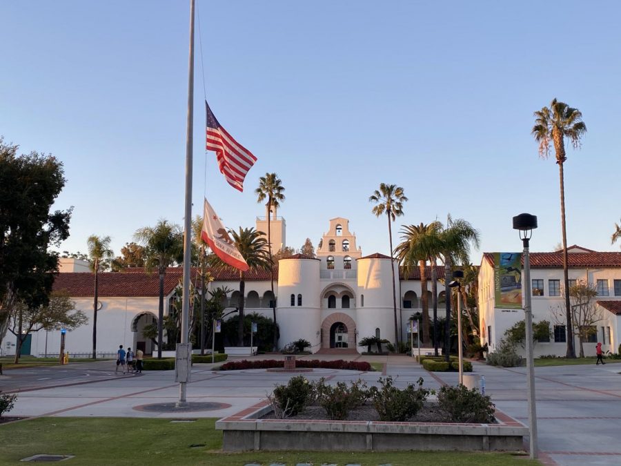 While expanded vaccine eligibility offers a glimmer of hope, the country mourns the loss of more than 500,000 lives to COVID-19. The flags in front of Hepner Hall flew at half mast in honor of those lost. 