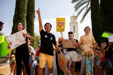 Students gathered in the Conrad Prebys Aztec Student Union and marched throughout the campus demonstrating their stance on the universitys impact on climate change.
