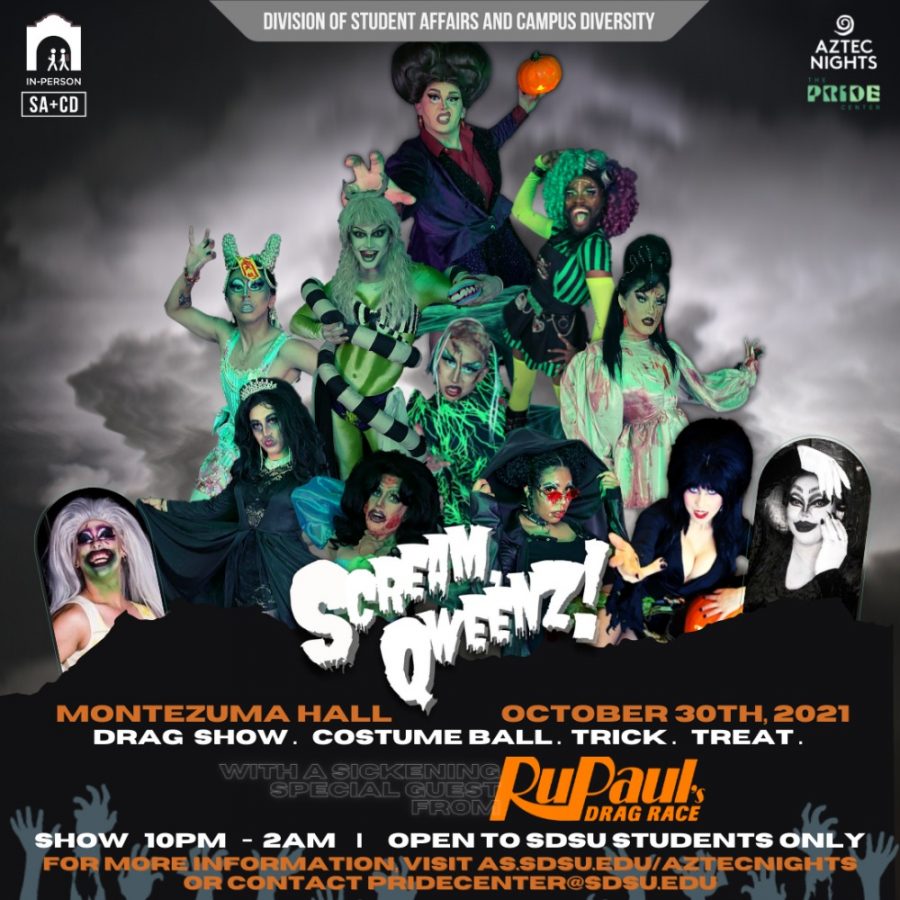 Screenshot of the Scream Qweenz flyer. Scream Qweenz is one of the many Halloween-themed events happening in San Diego County during the last week of October.