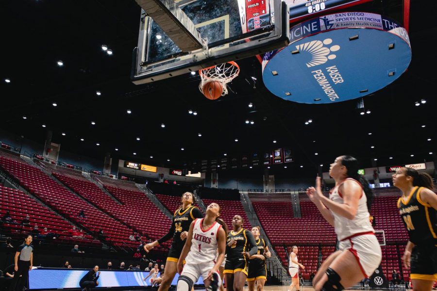 SDSU watches a free throw sink in against Cal State Los Angeles.