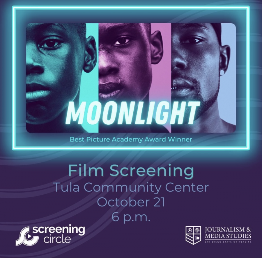 Screenshot of flyer for Moonlight film screening hosted by the School of Journalism and Media Studies.
