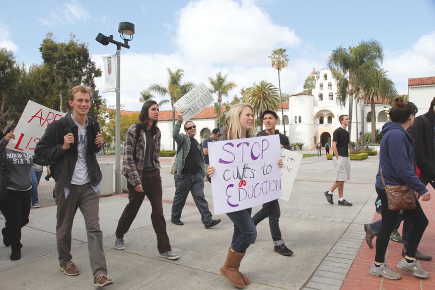 Photo Editor Antonio Zaragoza captured this photo of students marching through campus during last week’s walkout in protest of funding cuts and tuition hikes.