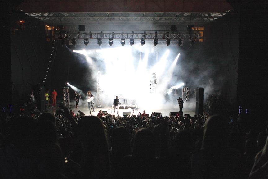 The student crowd cheers as Pop group LMFAO performs at GreenFest 2010 in San Diego State’s Open Air Theater. | File Photo