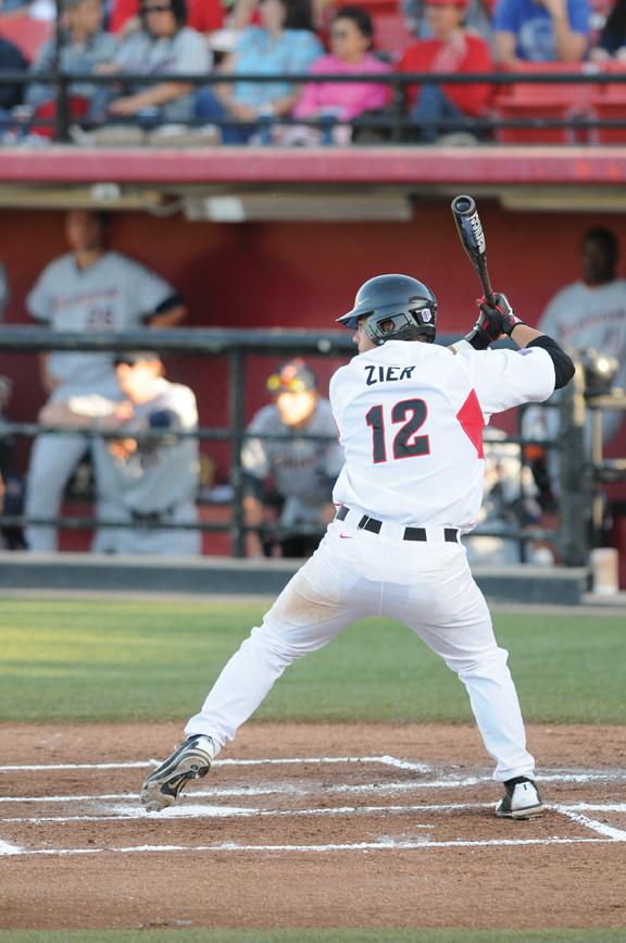SDSU sophomore second baseman Tim Zier drove in the Aztecs’ only run in a 7-1 loss to Fullerton. | Dustin Michelson, staff photographer