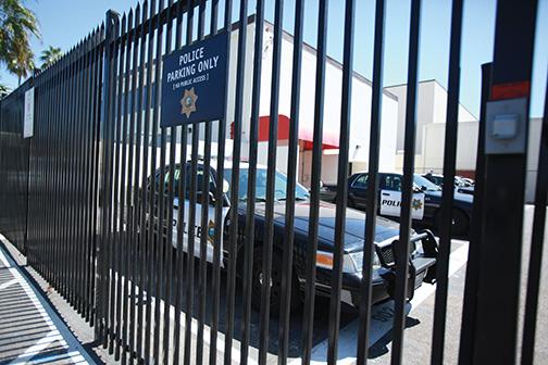 Police cars parked outside San Diego State's police department