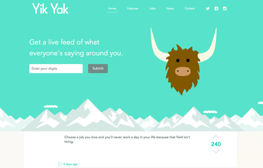 Screenshot of Yik Yak website