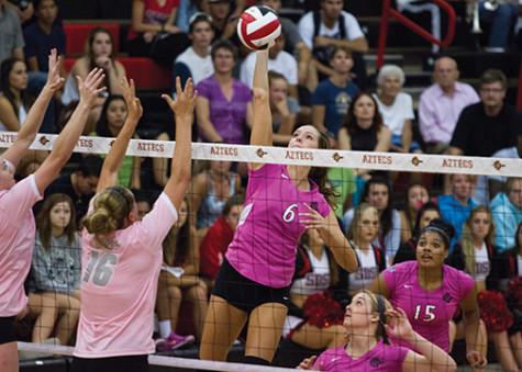 Volleyball pushes past Lobos in Pink Game