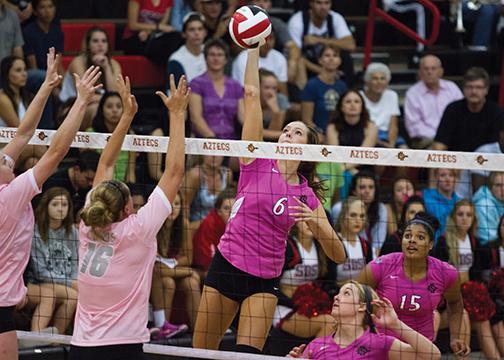 Volleyball pushes past Lobos in 'Pink Game'