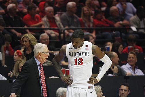 SDSU basketball coach Steve Fisher and Winston Shepard