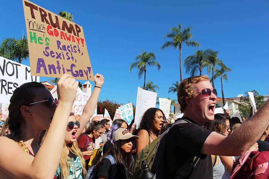 Students rallied on campus  after the election of Donald Trump in November, 2016.