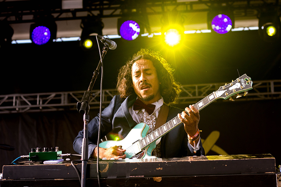 Chicano Batman guitarist Bardo Martinez plays passionately during its set.