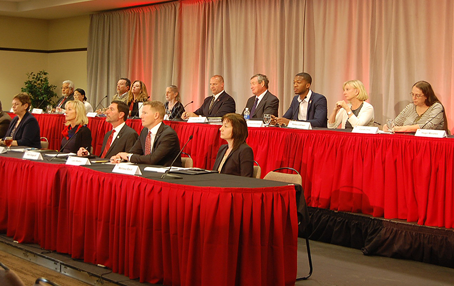 SDSU's Presidential Selection Committee convenes in the Parma Payne Goodall Alumni Center Sept. 25