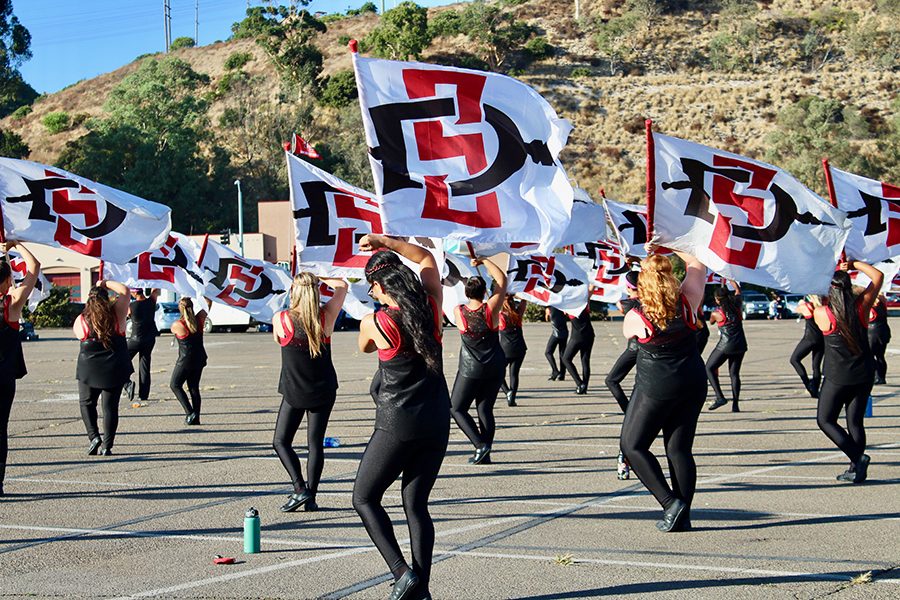 San Diego States color guard practices in the parking lot of SDCCU Stadium. The stadium site could be the site of a new west campus for the university if Friends of SDSU has their way.