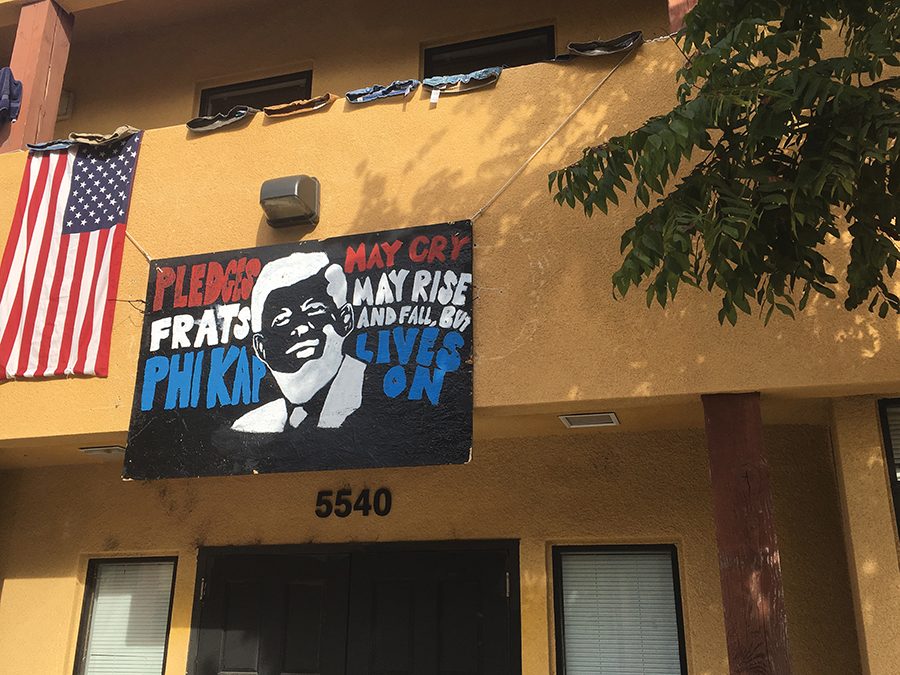 A sign displayed on the former Phi Kappa Theta chapter house the week after the fraternitys expulsion from campus.