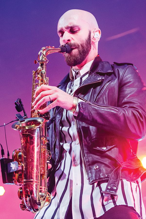 X Ambassadors lead singer Sam Harris stole the stage with his saxophone solo at SOMA on Friday Feb. 23.