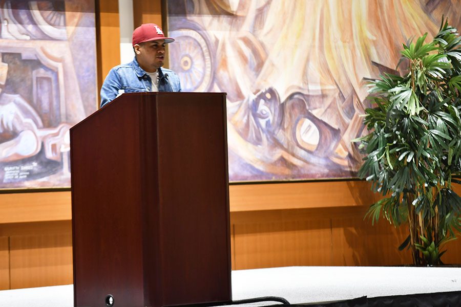 Yosimar Reyes spoke to students on March 14 about his art and his activism in the undocumented community.