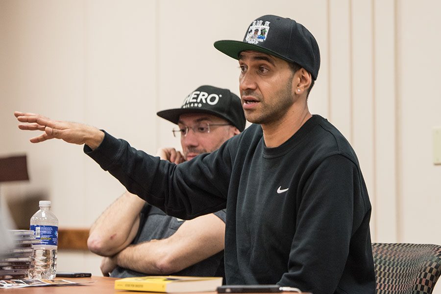 Amir Issaa spoke to students in a workshop setting about hip hop and Italy on March 6 on campus. 
