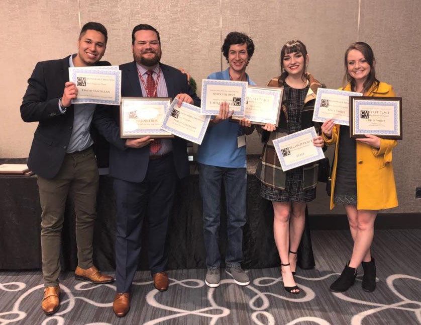 Staff of The Daily Aztec at the 2018 CCMA Awards in Long Beach, CA. Left to right: David Santillan, Andrew Dyer, Will Fritz, Bella Ross and Kelly Smiley.