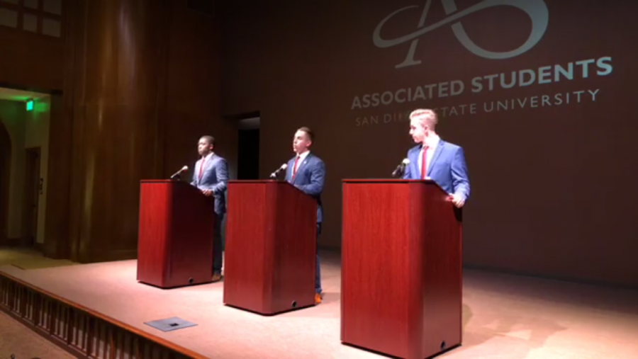 Christian Onwuka, Chris Thomas and Nick Wohlman — the candidates for A.S. vice president of financial affairs, president and executive vice president — take part in a panel discussion in lieu of a debate, as all three are running unopposed.