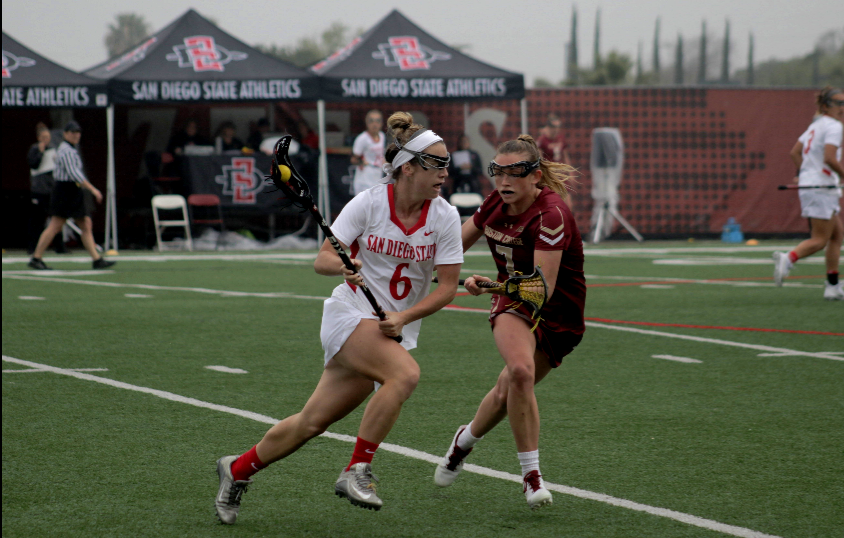 Junior midfielder Grace McGinty runs with the ball during the Aztecs 19-8 loss to No. 4 Boston College on March 10 at Aztec Lacrosse Field.