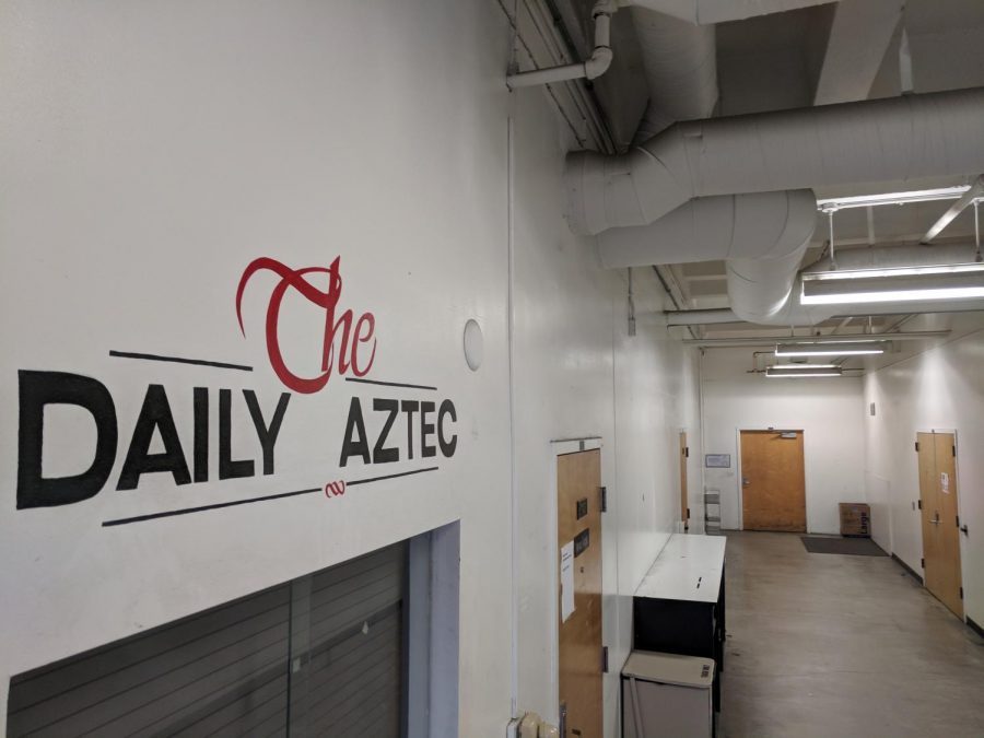 The+Daily+Aztec+newsroom+in+the+basement+of+the+Education+and+Business+Administration+building.