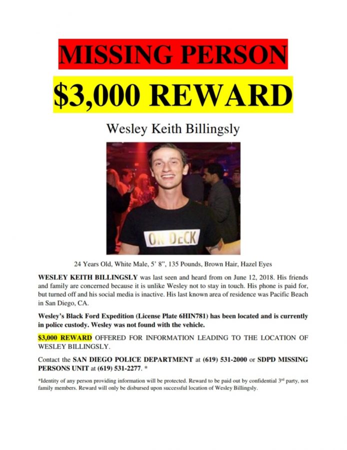 SDSU alumnus Wesley Billingsly remains missing after disappearing in June from the Pacific Beach area.