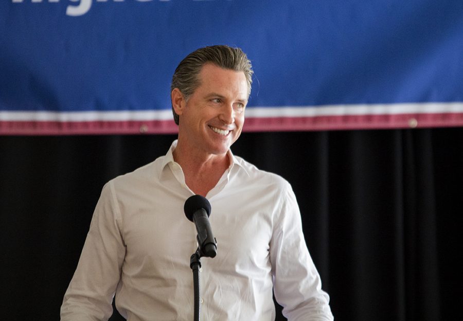 Gubernatorial+candidate+Gavin+Newsom+speaking+during+a+bus+stop+rally+on+Nov.+2+at+San+Diego+State.