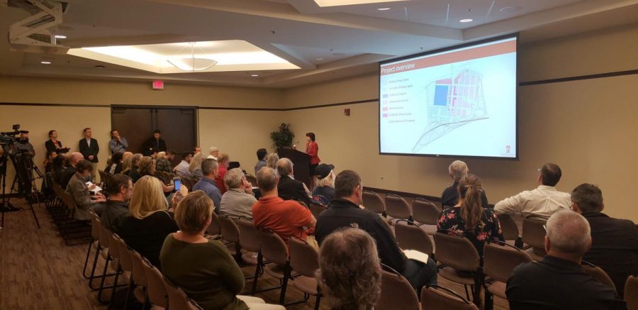 Director of Planning Laura Shinn addresses public at the first Mission Valley scoping meeting in the Parma Payne Goodall Alumni Center on Jan. 29.
