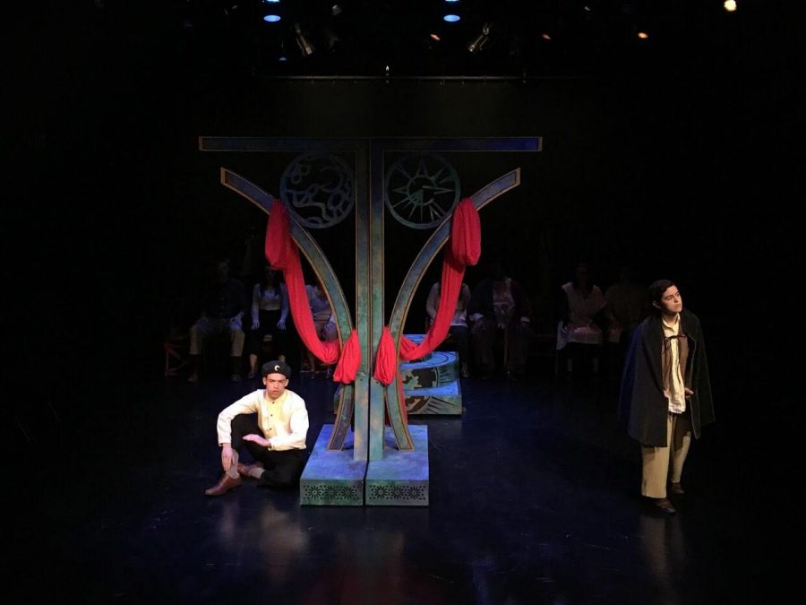 Brenden Mokler played Romeo and Jonathan Esquer played Balthazar in “R+J.” Lighting design was by Chloe Oliana Clark, scenic design was by Jenni Baldwin and costume design was by Andi Bashe.