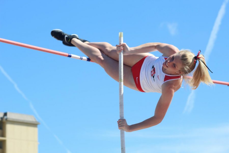 Sophomore pole vaulter Taylor Alexander competes during the Aztec Open & Invitational at the Aztrack Sports Deck on March 23.
