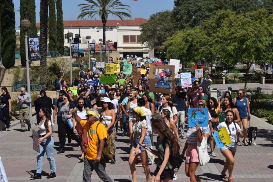 The+SDSU+community+marched+as+a+call+to+action+for+climate+change.+
