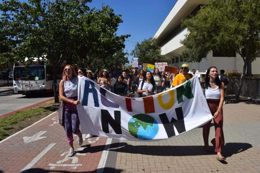Students protesting at the Climate Strike held on campus.