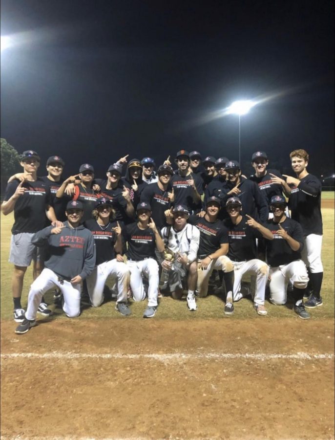 The club baseball team poses for a group shot after a game.