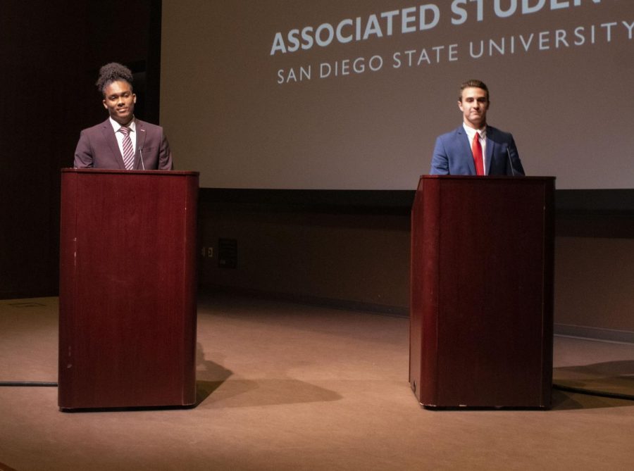 A.S. presidential candidates Christian Holt (left) and Steven Plante (right) debated on Wednesday after on issues pertaining to the campus community.