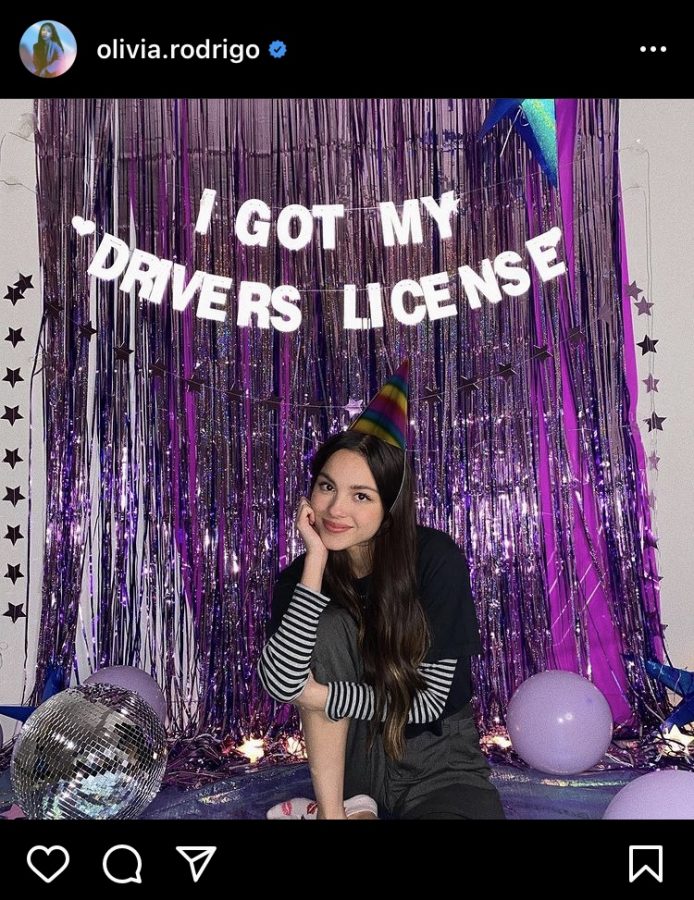 Screenshot from Olivia Rodrigos Instagram showing her celebrating the release of Drivers License.
