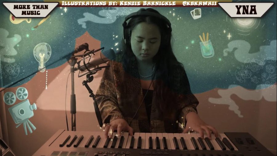 Yna Pineda performing an original song accompanied with graphic design illustrations from Kenzie Barnickle. Screenshot courtesy of More Than Music.