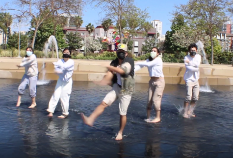 The splashing of the water emphasized each dance move during this scene in VSA Modern's dance video performance.