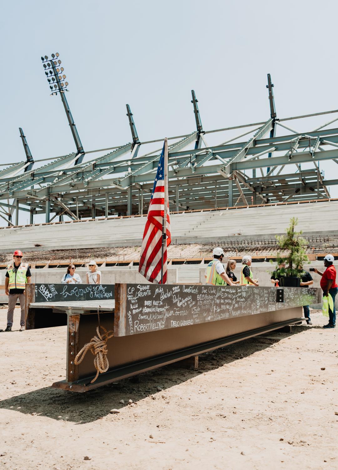One of the 2,500 steel beams that makes up the stadium structure.