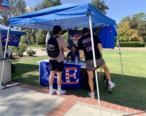 SAE members tabling in the Campanile Walkway on Sept. 9. Signups for new members were light this day, according to some of the members.