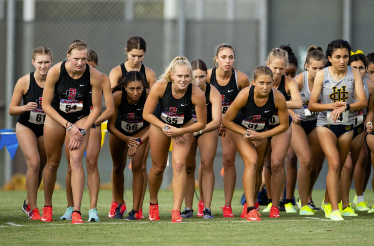 SDSU+Cross+Country+runners+line+up+prior+to+their+race+at+the+Anteater+Invitational+%28Courtesy+of+SDSU+Athletics%29