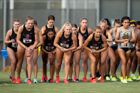 SDSU Cross Country runners line up prior to their race at the Anteater Invitational (Courtesy of SDSU Athletics)